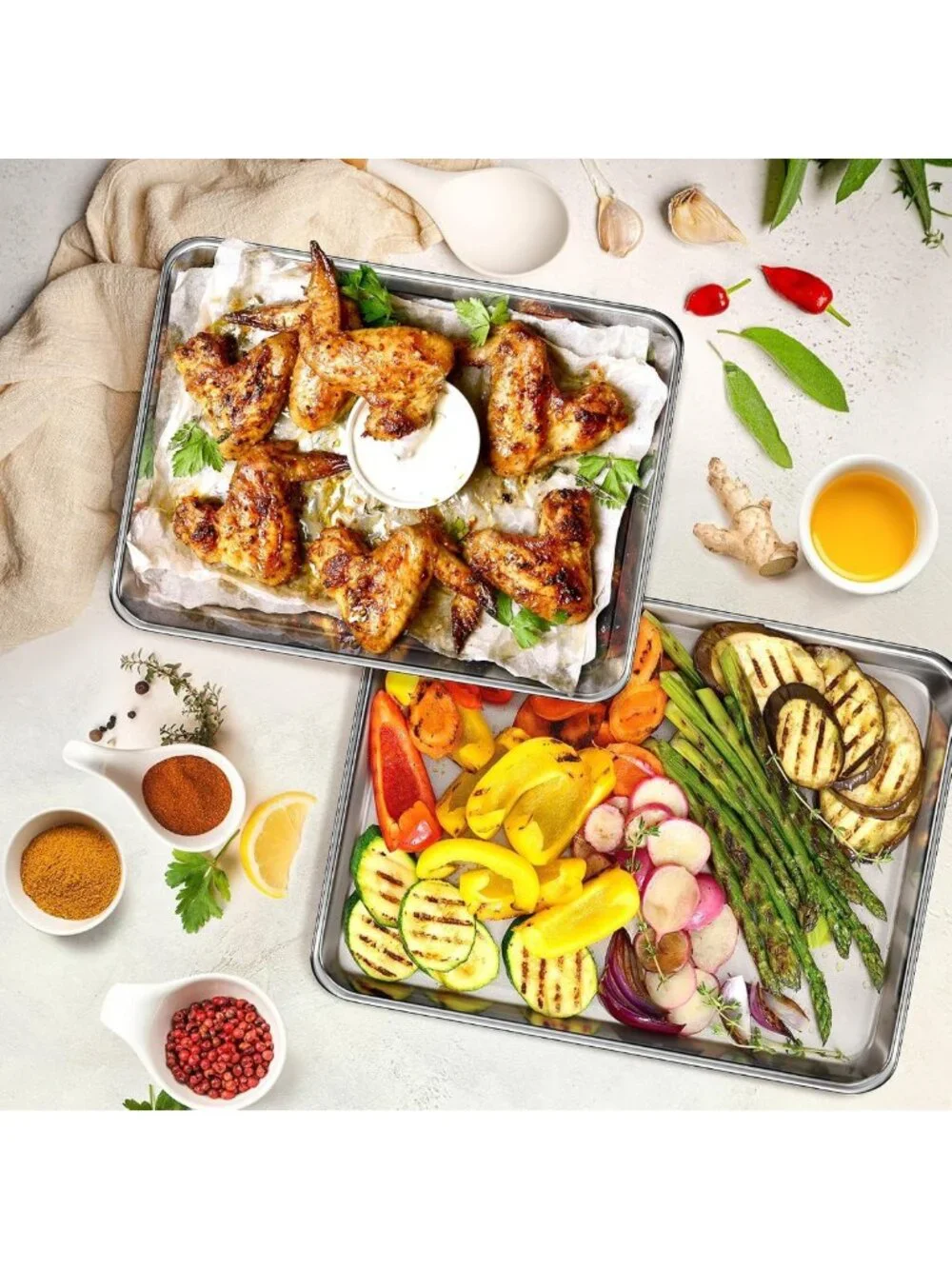 Set of 3 Stainless Steel Baking Sheets - Heavy Duty, Nonstick, Rust Resistant